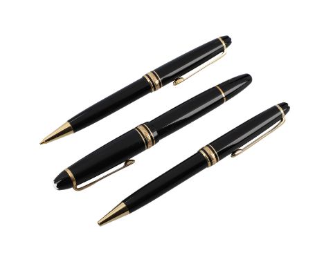 MONTBLANC Schreibset "MEISTERSTÜCK". Bestehend aus 3 Schreibgeräten mit Etui. 1x Drehbleistift, 1x Füllfederhalter "146", 1x 