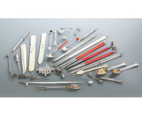 COLLECTION OF CHINESE HAIRPINS AND A SELECTION OF SILVER AND OTHER CUTLERY
along with a part Chinese buckle 