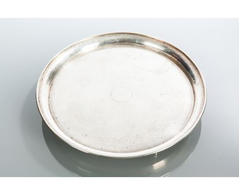 CHINESE SILVER CIRCULAR SALVER
with allover beaten decoration, raised on four feet, approximately 531g, 22cm diameter, charac