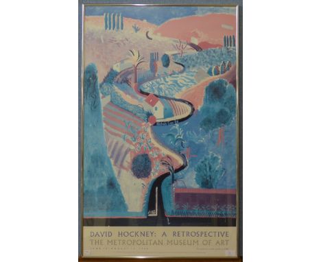 A David Hockney Metropolitan Museum of Art exhibition poster, A Retrospective, 1988, 58 x 40cms, framed