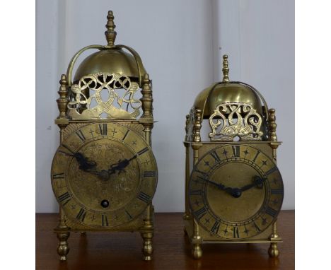 Two brass lantern clocks