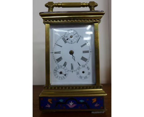 A French style gilt metal and cloisonne carriage clock, a/f