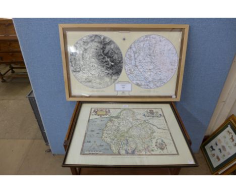 A reproduction Saxton's Map of Westmorland and Cumberland and an Ordnance Survey map of Ousby, Cumbria