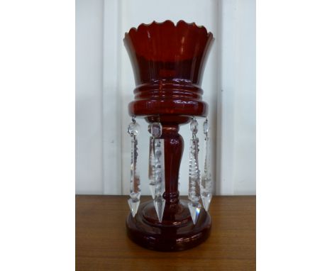 A Victorian ruby glass lustre vase