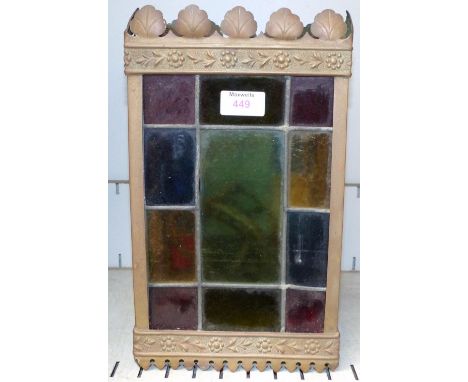 A 19th century brass hall lantern with coloured and leaded glass panels; 2 Victorian pottery jardinières