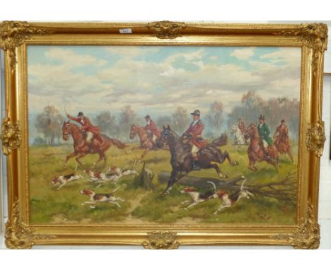 Leszek Piaseki (1928-1990):  Hunting scene, oil on canvas, signed, 24" x 36", in gilt frame