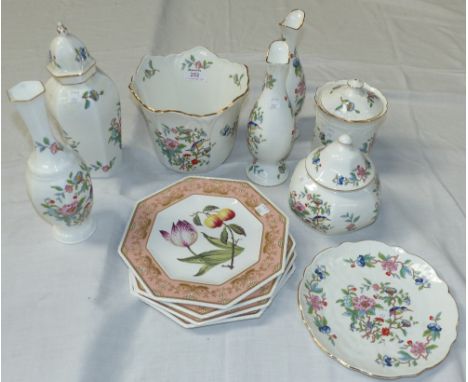 A collection of Aynsley Pembroke pattern bone china to include a covered vase and a planter; 4 Spode cabinet plates