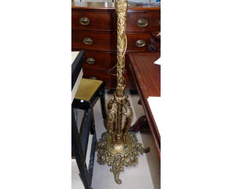 A 19th century cast brass ornate telescopic standard lamp (converted)