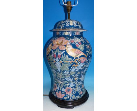 A modern Chinese covered vase/table lamp; a similar smaller lamp