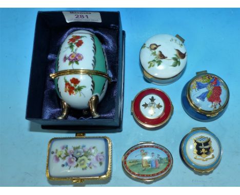 A collection of 8 china and enamel boxes