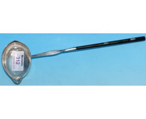 A Georgian silver oval punch ladle, monogrammed, with inlaid handle (unmarked)