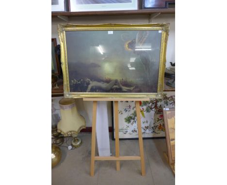 A Pre-Rapaelite style print and an easel 