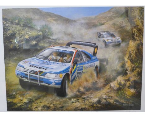 A signed Robin Owen limited edition rally print, bearing Ari Vatanen signature and a signed Tony Smith limited edition print,