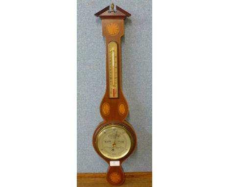 A Short &amp; Mason of London inlaid mahogany aneroid barometer 