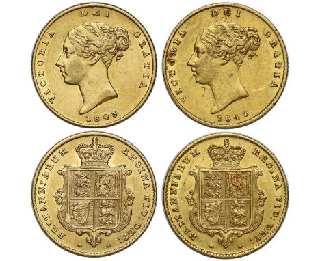 g Victoria (1837-1901), gold Half-Sovereigns (2), 1843, 1844, first young head left, type A1, date below, Latin legend and to