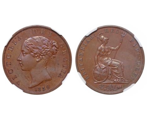 Victoria (1837-1901), bronzed proof copper Halfpenny, 1839, young filleted head left, date below, Latin legend and toothed bo