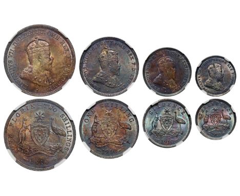 Australia, Edward VII (1901-10) silver coins (4): Florin; Shilling; Sixpence; Threepence, all 1910, crowned bust right, rev. 