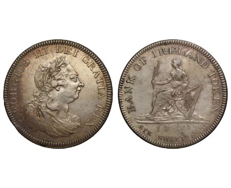 George III (1760-1820), silver proof Bank of Ireland Six Shillings, 1804, laureate and draped bust right, top leaf of laurel 