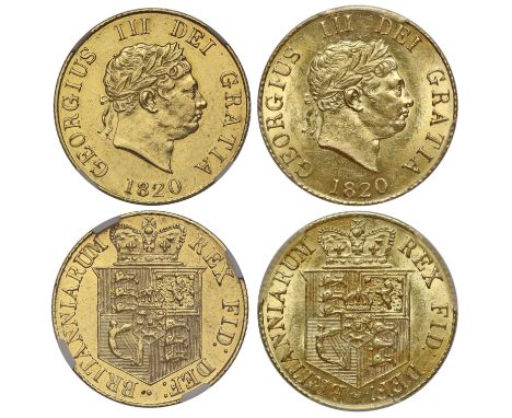g George III (1760-1820), gold Half-Sovereigns (2), 1820, both with more O like zero than the other, laureate head right, dat