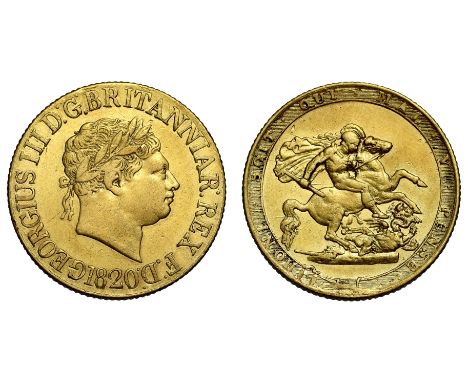g George III (1760-1820), gold Sovereign, 1820, second laureate head right, date below with open 2, GEORGIUS III D: G: BRITAN