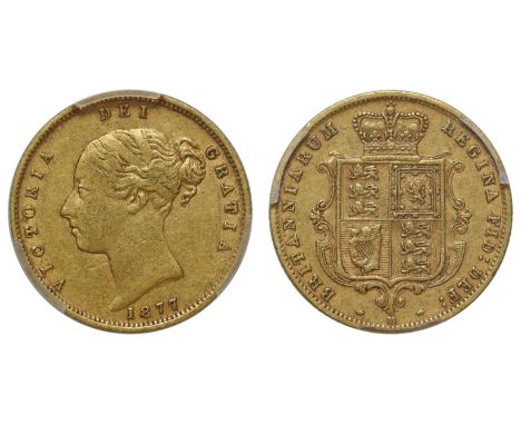 g Australia, Victoria (1837-1901), gold Half-Sovereign, 1877-M, Melbourne Mint, fourth young head type A4 left, nose points n