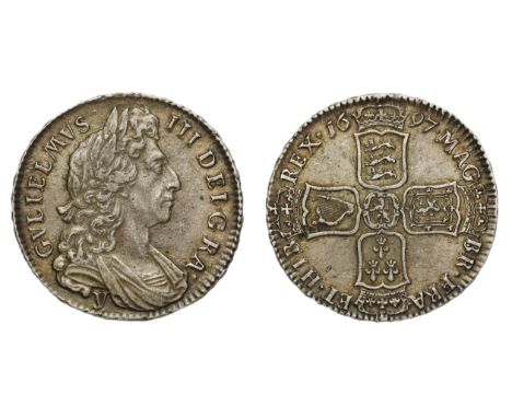 William III (1694-1702), silver Halfcrown, 1697, York Mint, Y with curved tail below first laureate and draped bust right, le