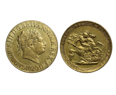 g George III (1760-1820), gold Sovereign, 1820, second laureate head right, date below with open 2, GEORGIUS III D: G: BRITAN
