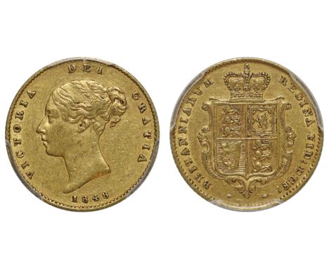 g Victoria (1837-1901), gold Half-Sovereign, 1848, wide date, first young head left, type A1, date below, Latin legend and to