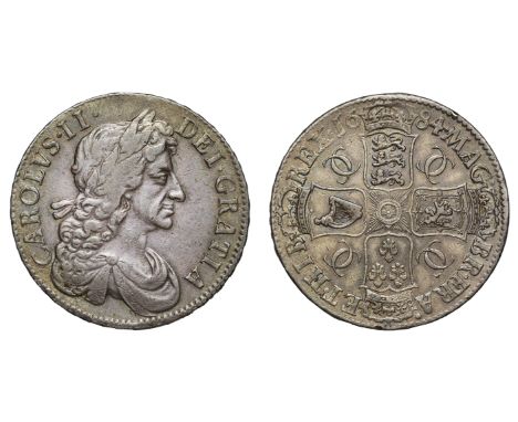 Charles II (1660-85), silver Crown, 1684, fourth laureate and draped bust right, Latin legend and toothed border surrounding,