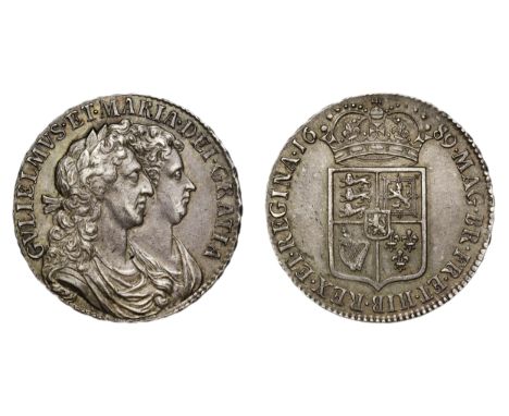 William and Mary (1688-94), silver Halfcrown, 1689, first conjoined laureate and draped busts right, legend and toothed borde