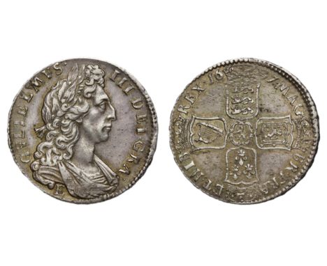 William III (1694-1702), silver Halfcrown, 1697, Exeter Mint, E below first laureate and draped bust right, legend surroundin