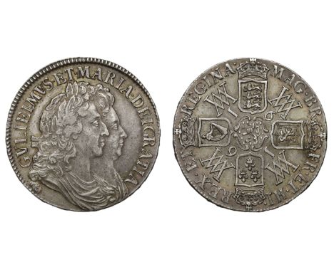 William and Mary (1688-94), silver Crown, 1691, conjoined busts right, legend and toothed border surrounding, GVLIELMVS. ET. 