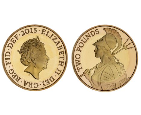 g Elizabeth II (1952-2022), gold proof Two-Pounds, 2015, Britannia, crowned head right, JC initials below for designer Jody C