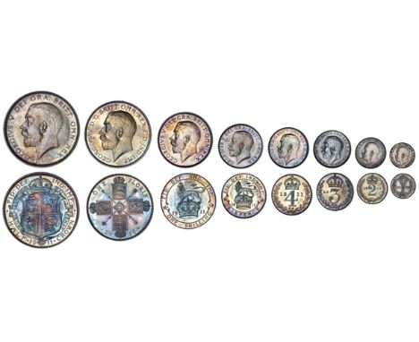 George V (1910-36), silver Proof eight-coin Set, 1911, Coronation year, silver Halfcrown, Florin, Shilling, Sixpence and Maun