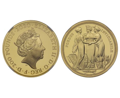  gElizabeth II (1952-2022),gold proof Two Ounces of Two Hundred Pounds, 2020, Three Graces, struck in 999.9 fine gold, crowne