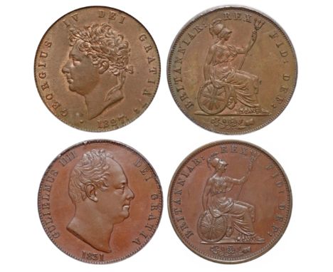 British Coinage (2): George IV (1820-30), copper Halfpenny, 1827, laureate head left, date below, Latin legend and toothed bo