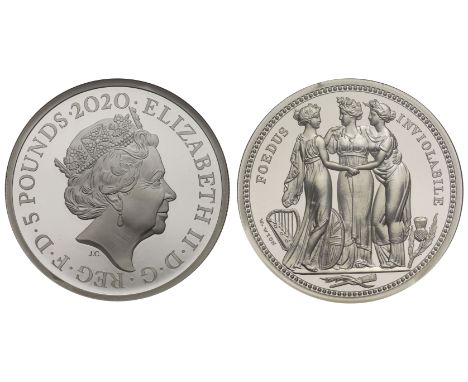 Elizabeth II (1952-2022), silver proof Two Ounces of Five Pounds, 2020, struck in .9999 fine silver, from the Great Engravers