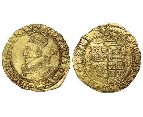 Charles I (1625-49), gold Double Crown or Half-Unite of Ten Shillings, group A, class II, first crowned bust left in Coronati