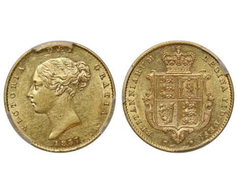 g Victoria (1837-1901), gold Half-Sovereign, 1857, first young head left, type A1, date below, Latin legend and toothed borde
