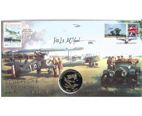 Flt Lt M J Goodman signed RAF coin cover. Benham official FDC PNC. Commemorative coin inset. 1/4/08 Cranwell postmark. Good C