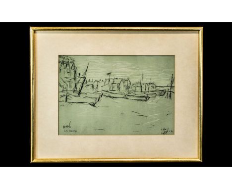 Laurence Stephen Lowry (  1887- 1976 ) Artist Signed In Blue Biro - Original Lithograph - Titled ' Deal ' Depicting a Beach S