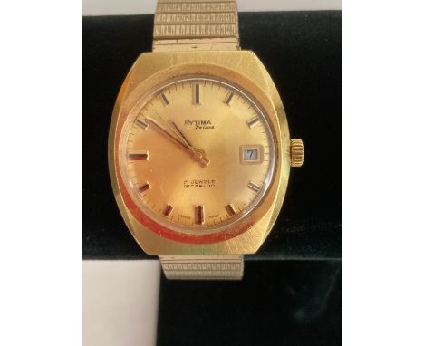 Vintage Gentlemans 1950/60?s Rytima Deluxe  wristwatch in gold tone, 17 Jewels incabloc model with  manual winding.Sweeping s