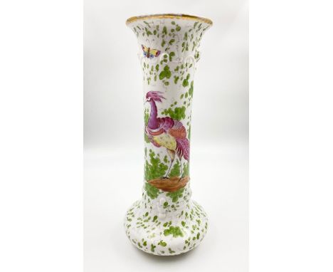 CERAMIC VASE WITH PEACOCK DECORATION 28CM IN HEIGHT 