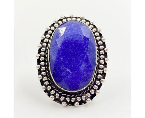 A Silver and Large Sapphire Dress Ring. Size O. 