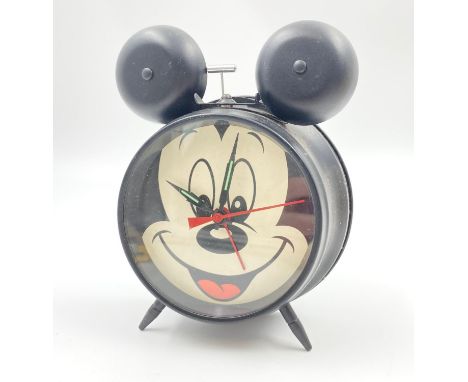 Retro, Black Cased Mickey Mouse Alarm Clock. In working order. 
