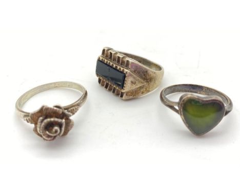 Three Vintage Silver Rings. Size: 2 x N, 1 x R 