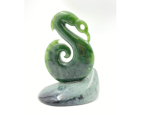 A Beautiful Hand-Carved Jade Swan Figurine. 10cm tall. 