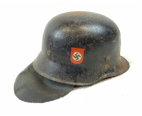 3rd Reich Fire Helmet with leather nape protector. Late War type with no cone. 