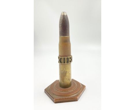 WW2 12TH Royal Lancers Table Lighter made from an INERT 20mm Hispano-Suiza Cannon Round. The 12th R.L Were heavily involved i