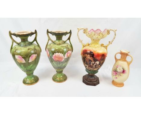 4 CERAMIC VASES ( 1 MATCHIMG PAIR) THE LARGEST BEING 40CM TALL AND THE SMALLEST BEING 26CM IN HEIGHT. 